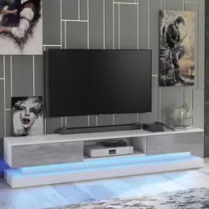 image of Creative Furniture - tv Unit 180cm Sideboard Cabinet Cupboard tv Stand Living Room High Gloss Doors - White & Grey - White & Grey