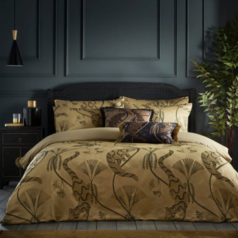 Image of Paoletti Moondusk Gold Duvet Cover & Pillowcase Set Gold/Black