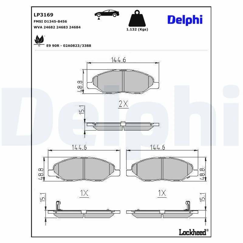 Image of DELPHI Brake pad set DELPHI LP3169