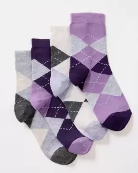 image of Cotton Traders Womens 4 Pack Comfort Top Argyle Socks in Purple