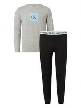 Image of Calvin Klein Boys Logo Pyjamas - Grey Black