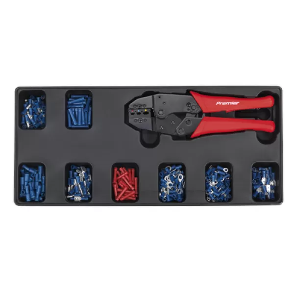 Image of Sealey TBT16 Tool Tray Ratchet Crimper & 325 Assorted Insulated Terminal Set