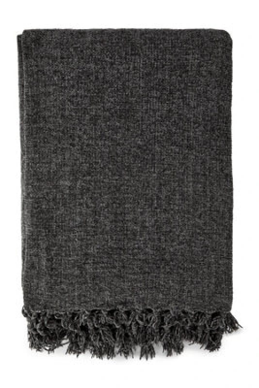 Image of Emma Barclay Darcy Tassel Blanket/throw For Sofa Chair Bed Charcoal 130X150Cm