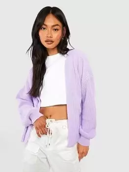 Image of Boohoo Oversized Ribbed Cardigan - Lilac, Purple, Size S, Women