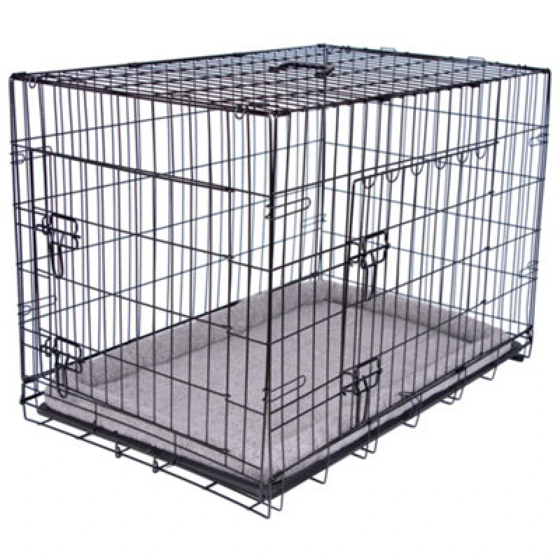 Image of Pretty Pooch Dog Cage Pet Training Crate Metal Folding Carrier Tray & Bed - Medium Black