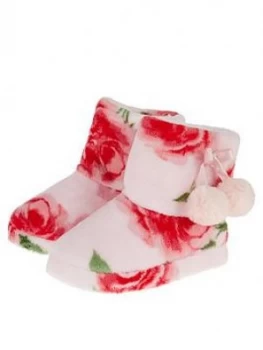 image of Monsoon Girls Pink Rose Print Slipper Boot - Pink