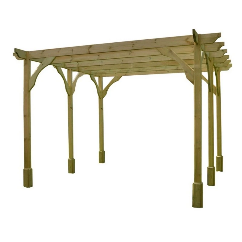 Image of Rutland County Garden Furniture Ltd Premium Pergola 6 Posts - Wood - L300 x W660 x H270cm - Rustic Brown in Light Green Light Green Unisex