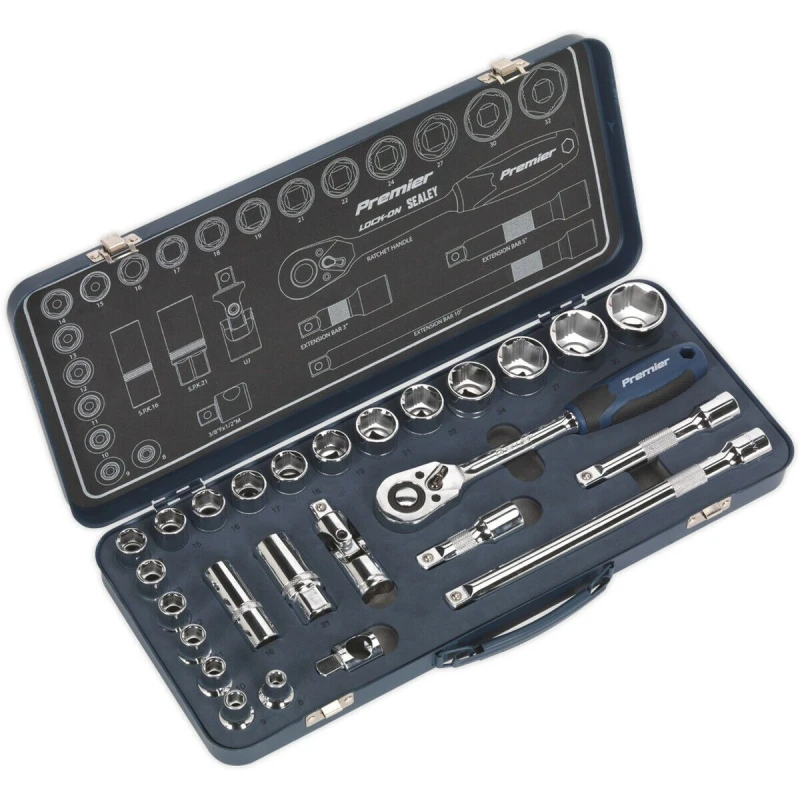 Image of Loops 26 PACK Socket Set 1/2" Metric Square Drive - 6 Point LOCK-ON Rounded Heads Multi