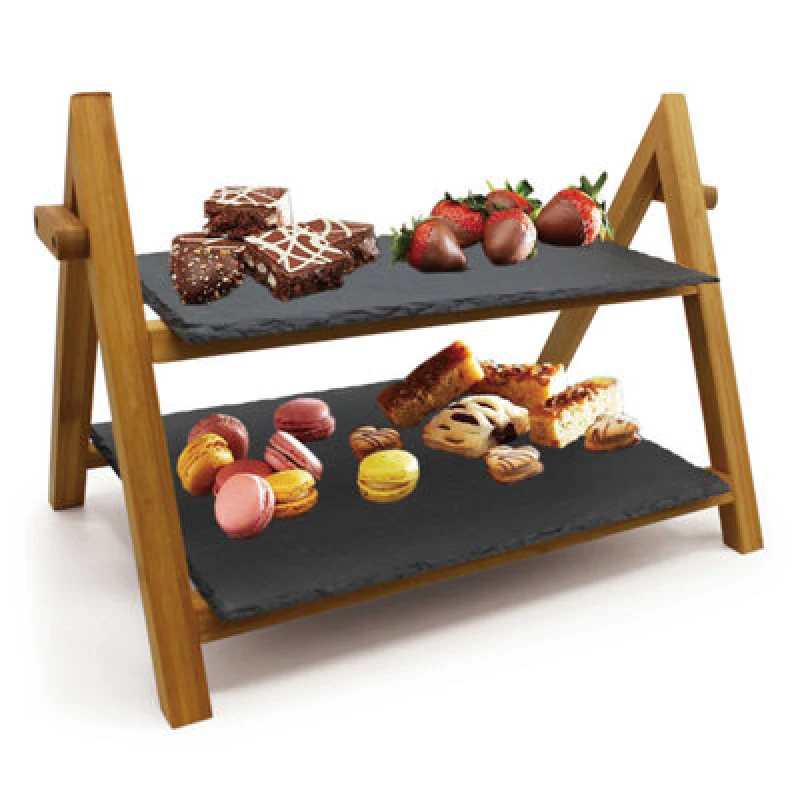 Image of Van Gogh 2 Tier Cake Stand Slate Wedding Tiered Serving Stand Afternoon Tea Tapas Sushi Grey
