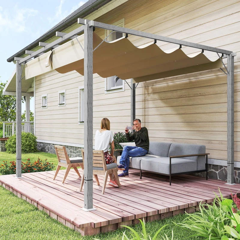 Image of Outsunny 3 x 3(m) Aluminium Garden Pergola with Retractable Roof, Grey Grey