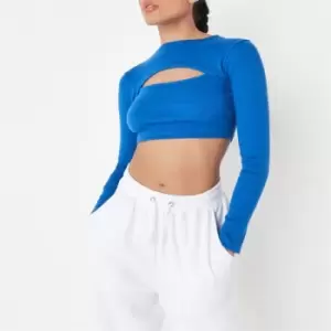 image of Missguided Petite Rib Cut Out Crop Top - Blue