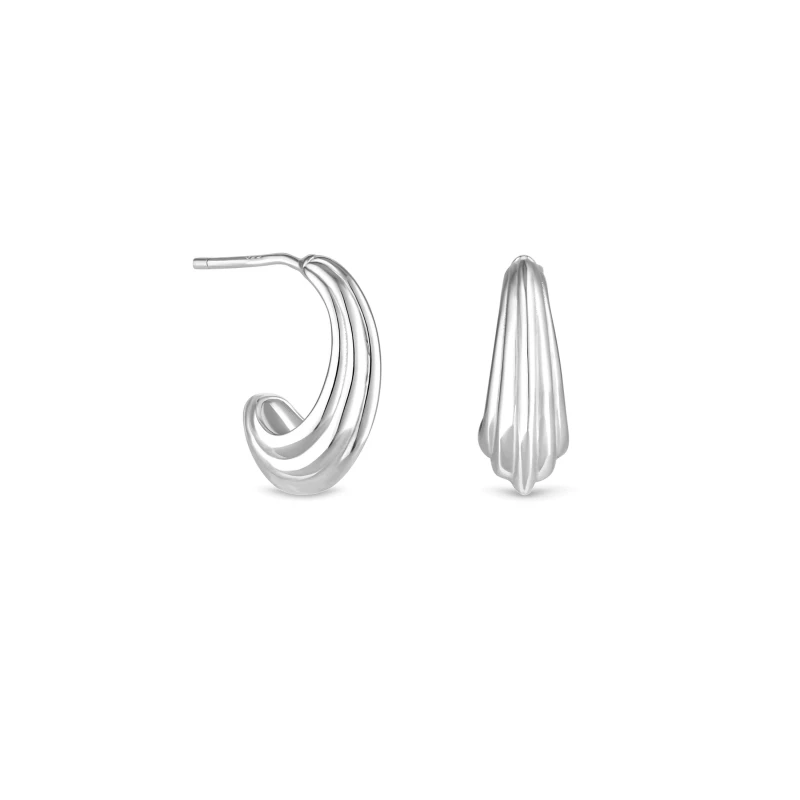 Image of Simply Silver Sterling Silver 925 Polished Ridged Hoop Earrings Silver female