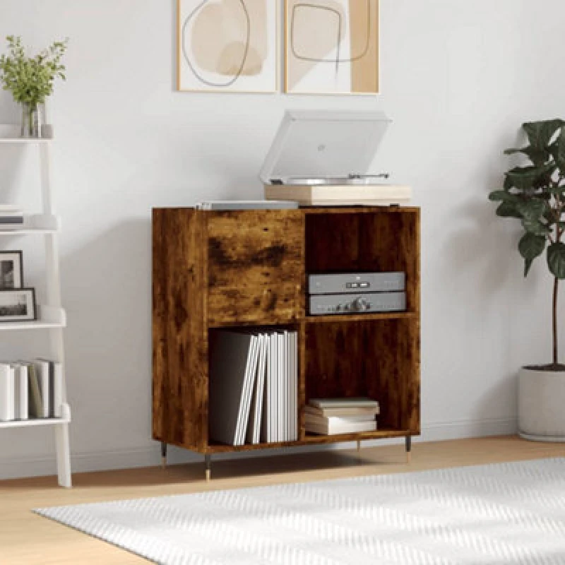 Image of Vidaxl Record Cabinet Smoked Oak 84.5X38X89cm Engineered Wood