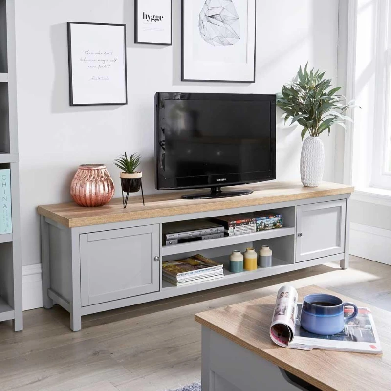 Image of Home Source Avon 2 Door 180cm Large TV Unit Stand Grey