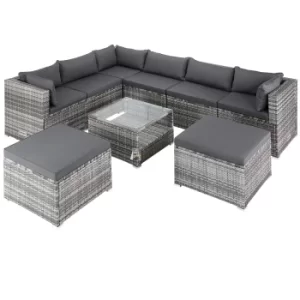 image of 8 Seater Poly Rattan Corner Sofa Set Grey/Anthracite with Shelf