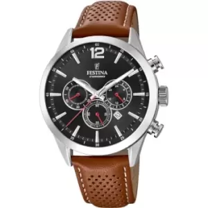 image of Mens Festina Chronograph Brown Leather Strap Watch