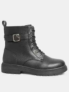 image of Yours Extra Wide Fit Chunky Hardware PU Boot - Black, Size E, Women