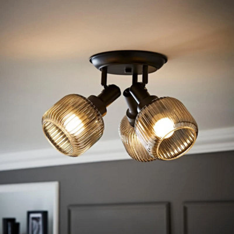 Image of ValueLights ValueLights Calpe 3 Way Glass Shade Adjustable Spotlight Ceiling Light in Black One Size Unisex 5016529274162