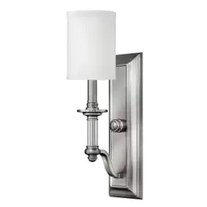 image of Wall Light Clear Glass Column White Fabric Shade Brushed Nickel LED E14 60W