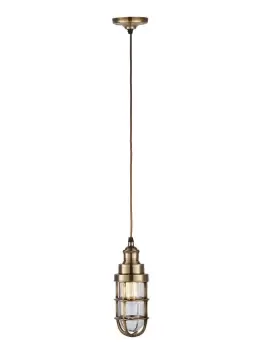 image of Ceiling Pendant Light Solid Brass & Clear Glass 15W LED E27 Dimmable