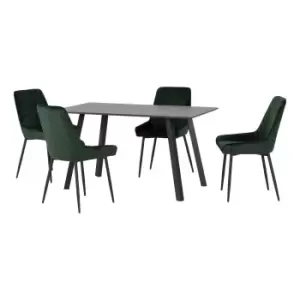 image of Berlin Rectangular Dining Table with 4 Avery Chairs Green