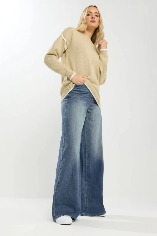 Image of Long Tall Sally Womens Tall Palazzo Wide Leg Jeans in Blue Size: 14L Blue Female 14L