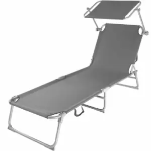 image of Tectake Sun Lounger With Sun Shade Grey