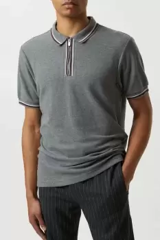 image of Charcoal Marl Contrast Tipped Polo Shirt