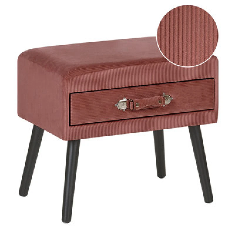 Image of Beliani 1 Drawer Bedside Table Eurostar Corduroy Pink