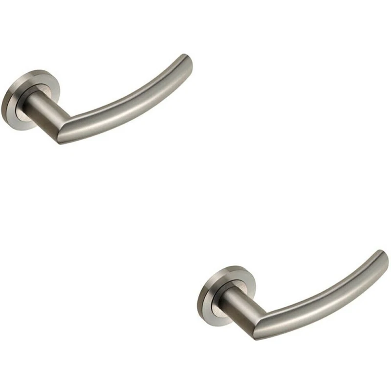 Image of Loops 2x PAIR Curved Round Bar Handle on Round Rose Concealed Fix Satin Steel Metallics