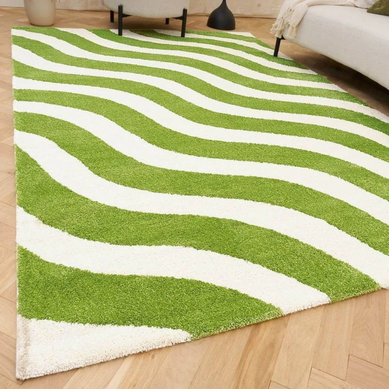 Image of THE RUGS Joli Wavy Soft & Dense Pile Living Room & Bedroom Rug in Green Size: 80cm x 150cm Green Unisex 80cm x 150 cm