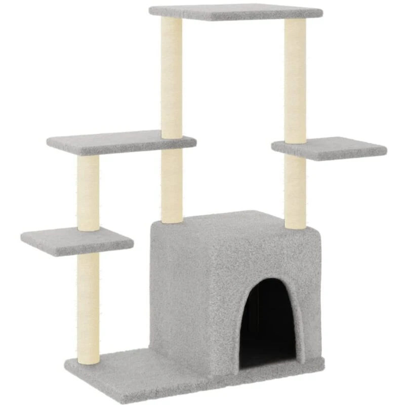 Image of vidaXL Cat Tree w/ Sisal Scratching Posts Light Grey 97.5cm, Grey 172050