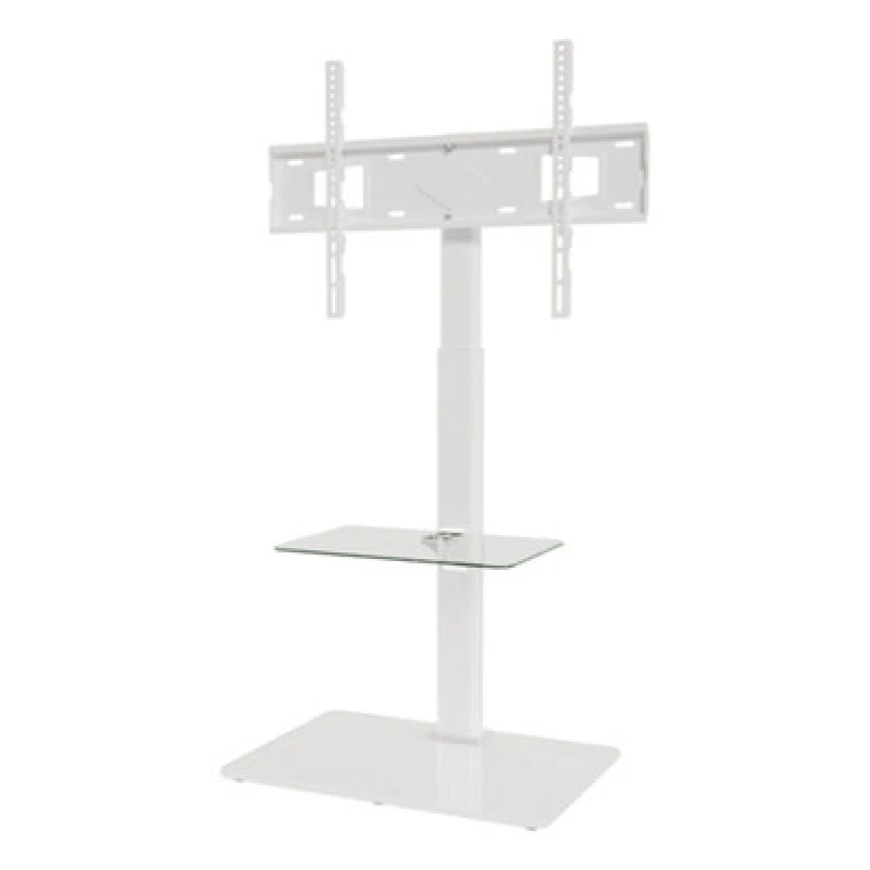 Image of Avf Loft Freestanding Column TV Stand With Swivel Mount & Glass Shelf For 32-70" Tvs Up To 30Kg - White & Clear Glass