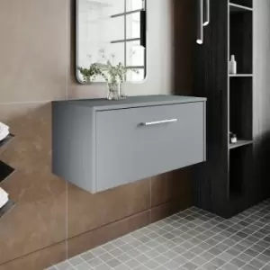 image of Hudson Reed Juno Wall Hung 1-Drawer Vanity Unit with Worktop 800mm Wide - Coastal Grey