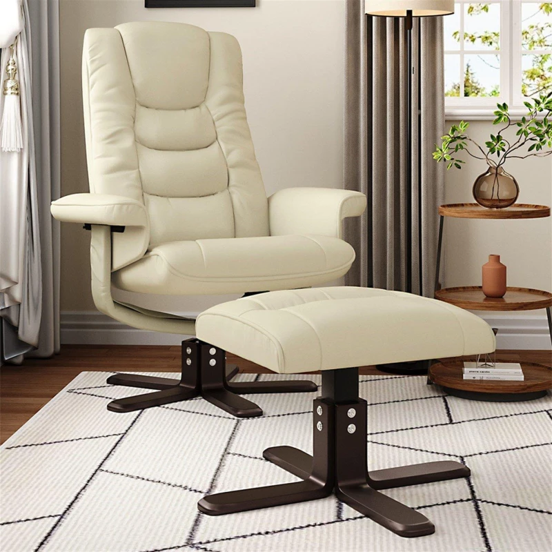 Image of Cottonfy UK Beige Upholstered Recliner Chair with Footstool Beige M