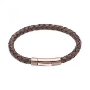 image of Unique Stainless Steel Brown Leather 21Cm Bracelet B321ADB/21CM