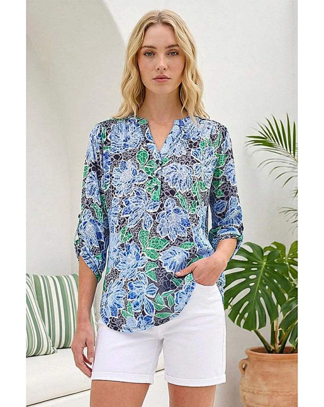 Image of Roman Originals Roman Floral Print Burnout Shirt Blue - Roman Originals - Size: 16 Blue Female 16 DB67204