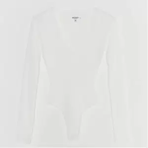 image of Missguided Petite Skinny Rib V Neck Knit Bodysuit - White