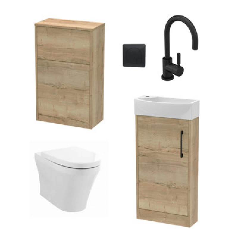 Image of Balterley Cloakroom Right Hand 440mm Vanity, WC Unit, Toilet and Tap Oak/Black Black
