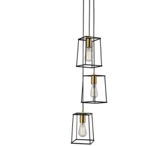 image of Italux Alanis - Modern Hanging Pendant Black Matt, Gold 3 Light with Black Matt Shade, E27