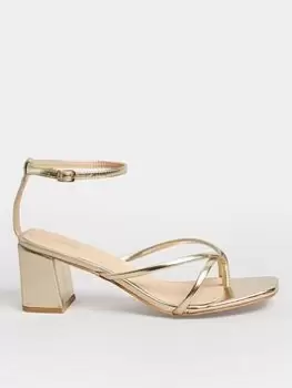 image of Yours Extra Wide Fit Toe Post Mid Block Sandal Gold, Size 5Eee, Women