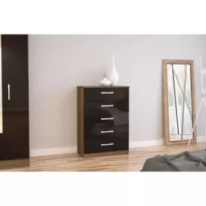 image of Birlea Lynx 5 Drawer Chest Walnut And Black