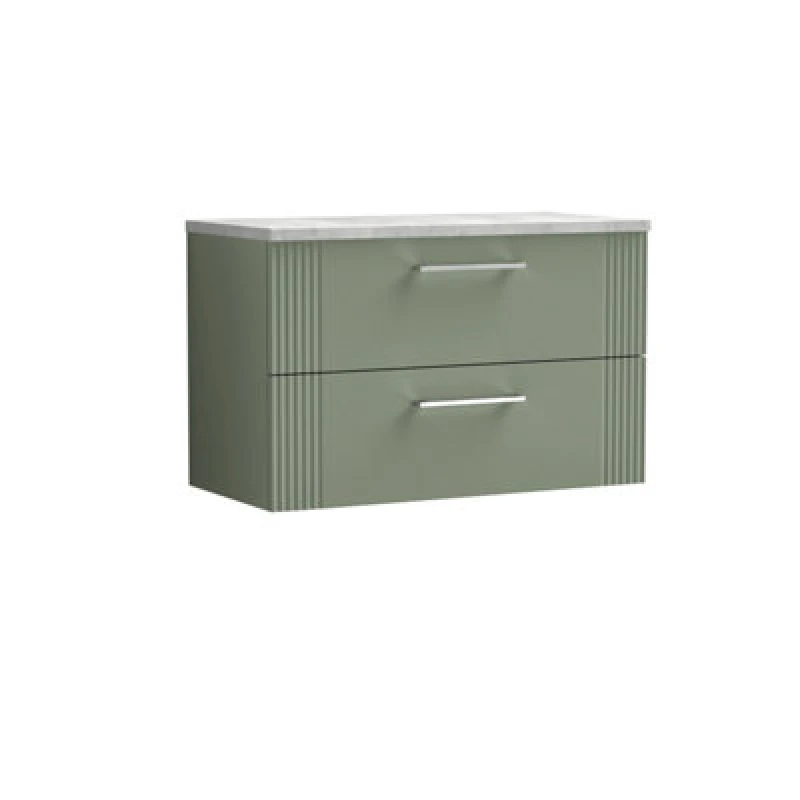 Image of Balterley 2 Drawer Wall Hung Vanity Grey Laminate Worktop Green 800mm Grey