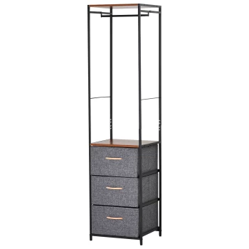 image of HOMCOM Chest of Drawers with Coat rack Steel Frame 3 Drawers Bedroom Hallway Home Furniture Black Brown