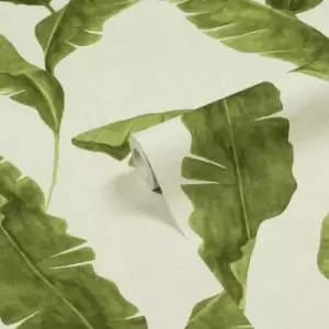 Image of Furn. Plantain Green/Natural Beige Botanical Printed Wallpaper