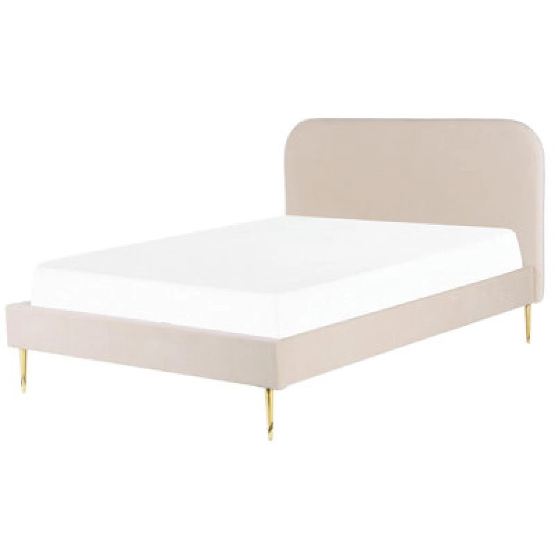 Image of Beliani Bed Velvet Flayat 140 X 200 Cm (Eu Double) Light Beige