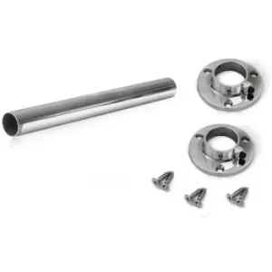 Image of Wardrobe Round Rail Chrome Hanging Rail Free End Supports & Screws - Lenght 1800mm