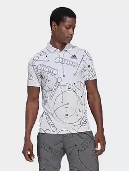 Image of adidas Club Graphic Tennis Polo Shirt, Pink, Size L, Men