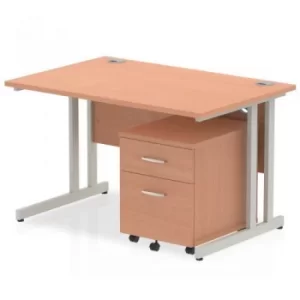 Image of Impulse 1200 Straight Cantilever Workstation 500 Two drawer mobile Pedestal Bundle Beech