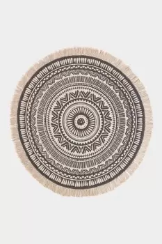 Image of Black & White 100% Cotton Mandala Printed Round Rug